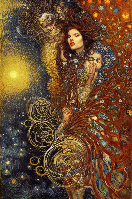 Image similar to Divine Chaos Engine by Karol Bak, Jean Deville, Gustav Klimt, and Vincent Van Gogh, visionary fractal structures, spirals