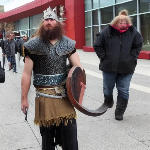 Image similar to viking dejected leaving local mall