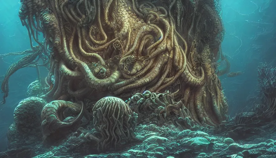 Prompt: Cthulu underwater, hyperdetailed, artstation, cgsociety, 8k