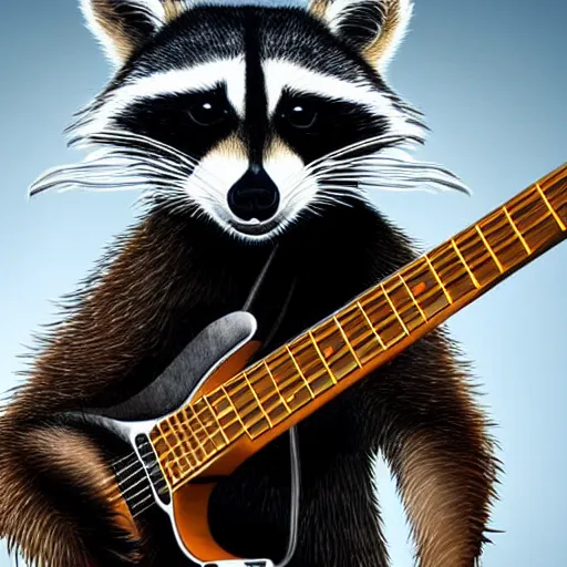 Image similar to a raccoon wearing a leather jacket playing electric guitar