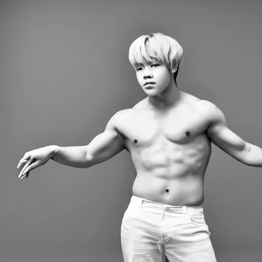 Image similar to wide angle full body portrait of Park Jimin of BTS as Antinous, dramatic photography, dramatic facial expression, smiling Jimin, cute Jimin, hand on his cheek, he is shy, serendipity, very little muscle, he doesn\'t work out much, soft skin, soft blush, intricate, ethereal, highly detailed, high resolution, 8K resolution, sharp focus, Unreal engine 5, smooth, ectomorph, curvy body type, wearing a chiton, feminine body type, feminine facial features, most beautiful park jimin, greek background, art by J. C. Leyendecker