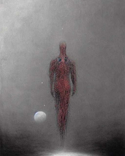 Image similar to the creature at the end of the universe, painted by zdzislaw beksinski