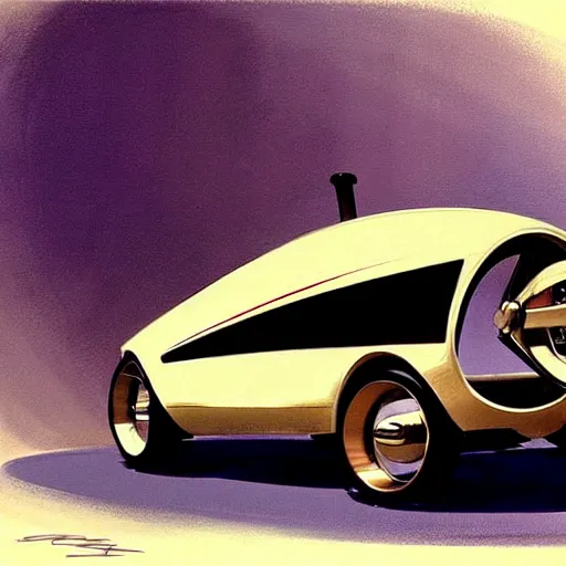 Image similar to concept art for a unicycle car, painted by syd mead, high quality