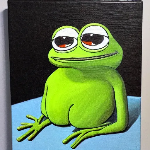 Image similar to depressed pepe the frog, oil painting, baroque style, high quality, 4 k