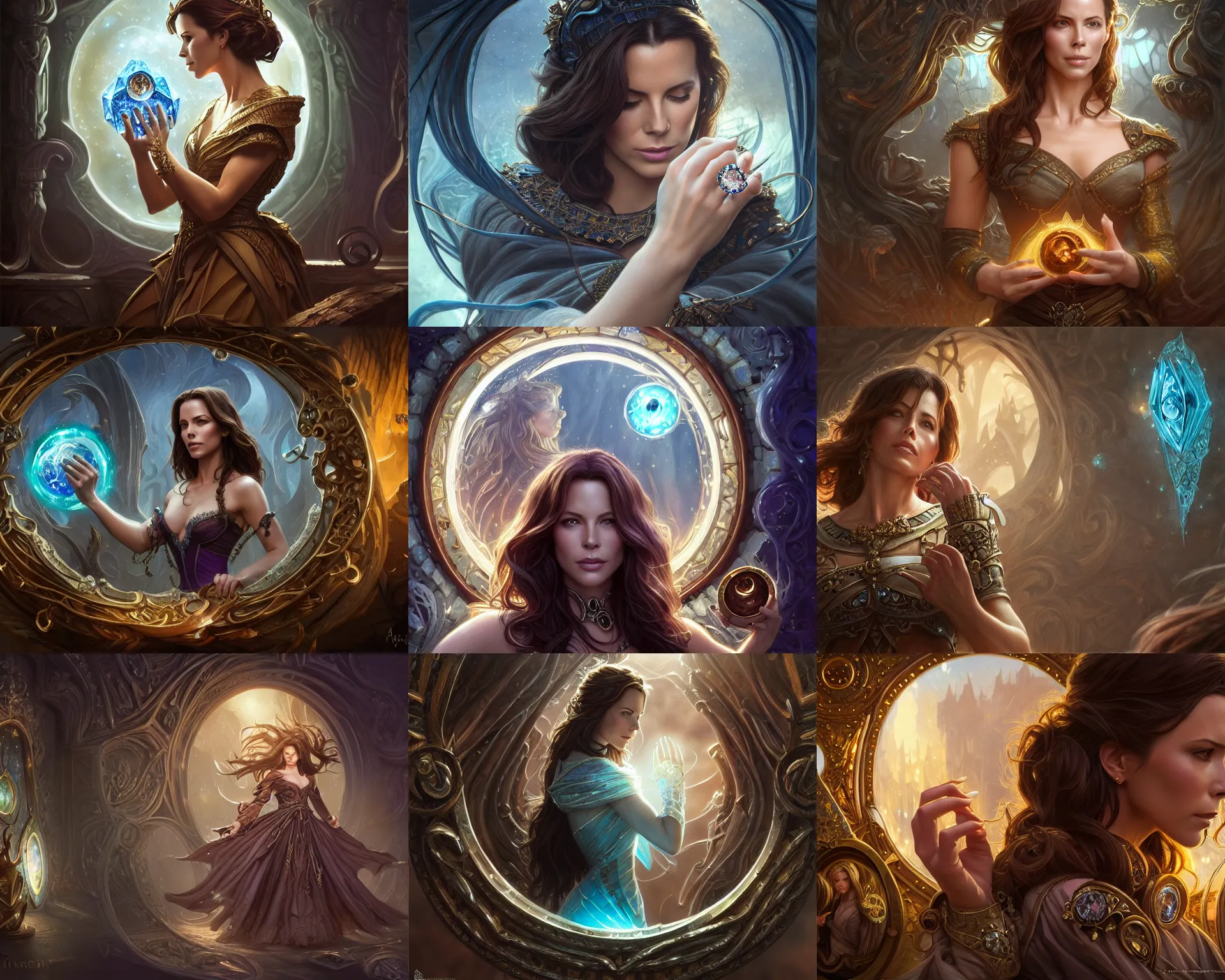 Prompt: shop window for magical rings, close up ring, magic ring, deep focus, d & d, fantasy, kate beckinsale, intricate, elegant, highly detailed, digital painting, artstation, concept art, matte, sharp focus, illustration, hearthstone, art by artgerm and greg rutkowski and alphonse mucha