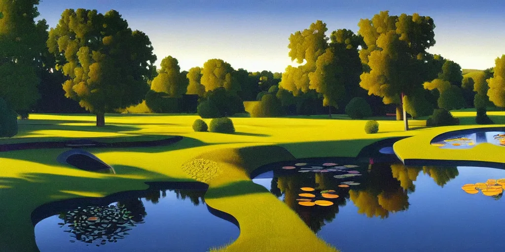 Image similar to the pond, blue sky, summer evening, kenton nelson