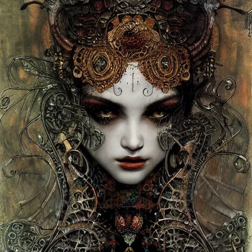 Prompt: demon, intricate detail, klimt, royo, whealan,