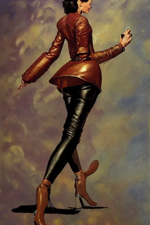 Prompt: 5 0 s pulp scifi fantasy illustration full body portrait elegant slim mature woman in leather spacesuit, background english countyside, by norman rockwell, roberto ferri, daniel gerhartz, edd cartier, jack kirby, howard v brown, ruan jia, tom lovell, frank r paul, jacob collins, dean cornwell, astounding stories, amazing, fantasy, other worlds