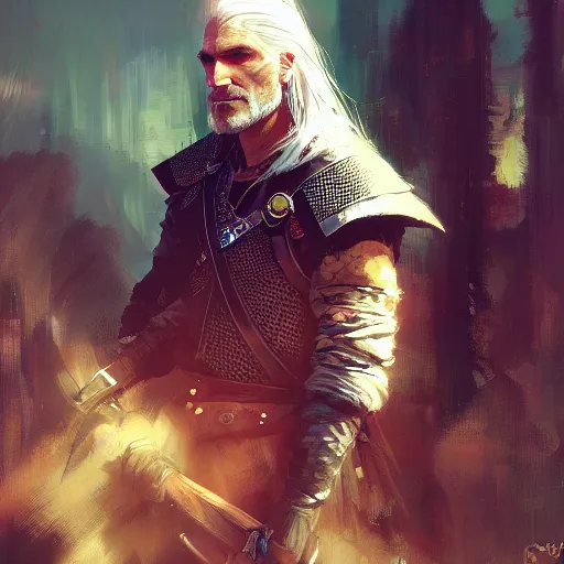 Image similar to geralt of rivia, paint by Wadim Kashin