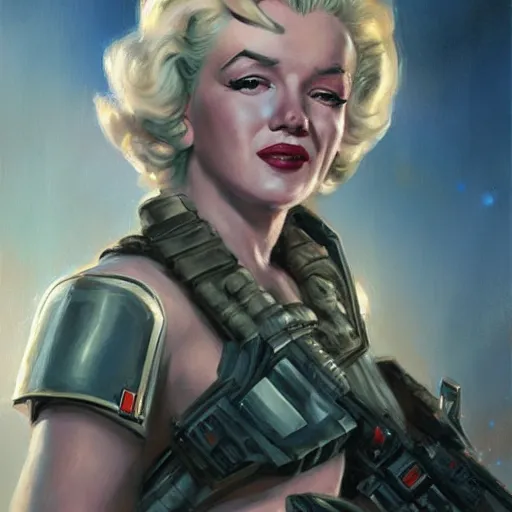 Image similar to Marilyn Monroe as a space soldier, closeup character art by Donato Giancola, Craig Mullins, digital art, trending on artstation