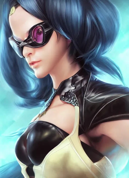 Image similar to beautiful portrait of a gorgeous personal trainer who looks like Bayonetta, character design by Ross Tran, artgerm detailed, soft lighting