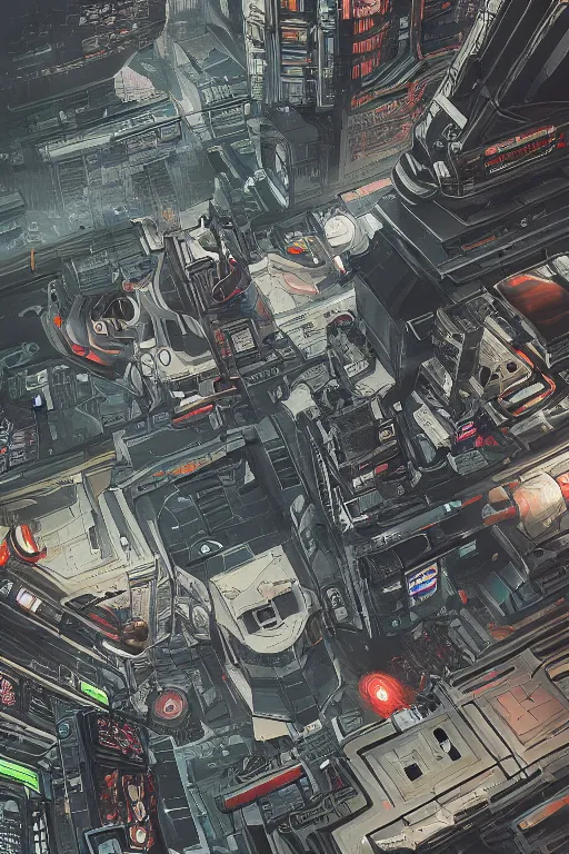 Image similar to cyberpunk mech tiled floor, aerial one point perspective, high details, line art,, ultra detailed, digital art, 8 k, character, realistic, portrait, hyperrealistic