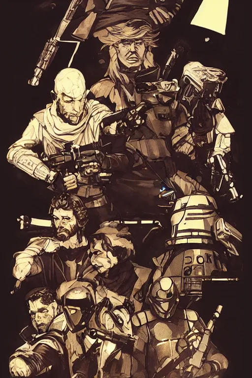 Image similar to star wars illustrated by yoji shinkawa, ink, digital painting, highly detailed, trending on artstation, sharp focus, illustration, concept art, norman rockwell