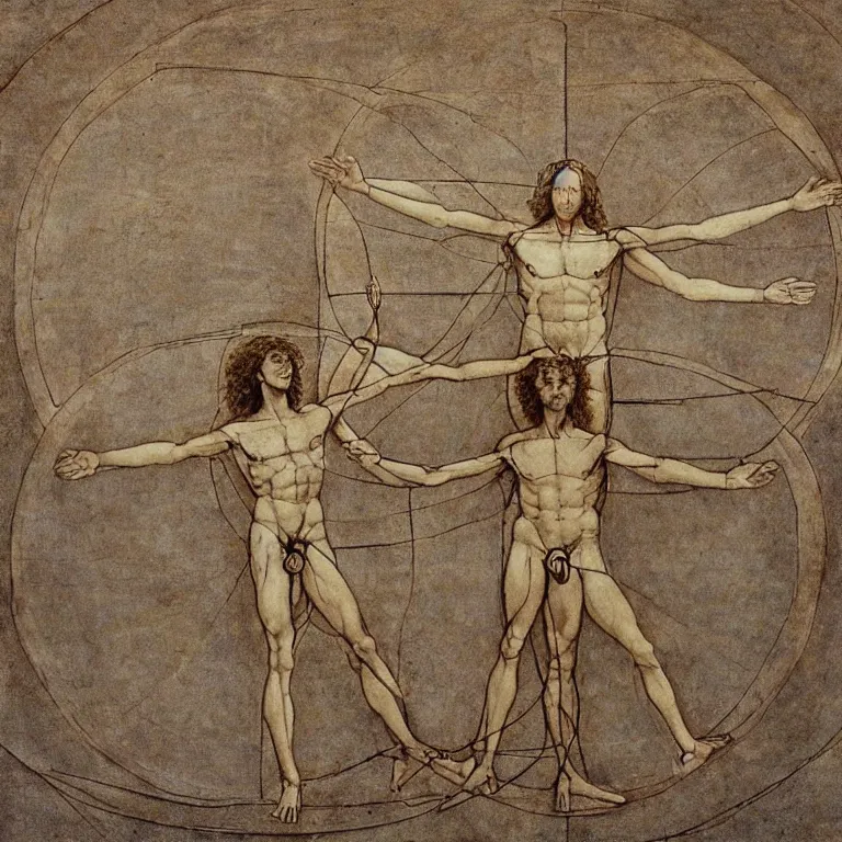 Image similar to Vitruvian Man in real life doing cartwheels, 8k resolution, ultrarealistic