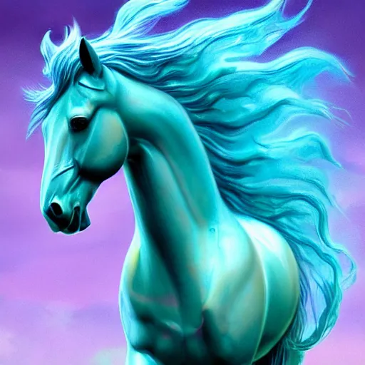 Image similar to a fantastical transparent small turquoise spirit horse made of water and foam and algae, splashing water, wave, translucent, ethereal, noble, radiant, hyperalism, scottish folklore, digital painting, artstation, concept art, smooth, 8 k frostbite 3 engine, ultra detailed, art by artgerm and greg rutkowski and magali villeneuve