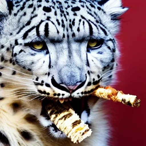 Prompt: A snow leopard with a spliff in his mouth smoking, award winning photo