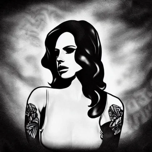 Image similar to Lana del rey tattoo design, photorealistic, dramatic