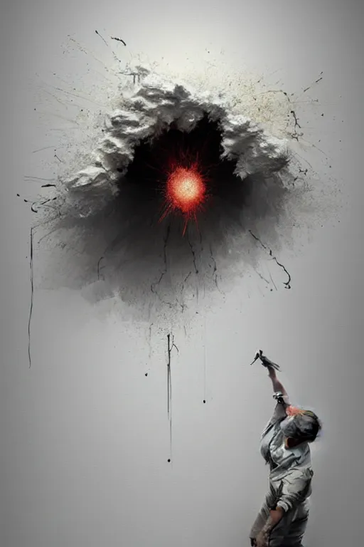 Image similar to sculpture exploding in white museun exploding inside, painting os on the wall, highly detailed, 3 d hyper realistic digital painting, artstation, concept art, smooth, sharp focus, illustration, art by ilja repin