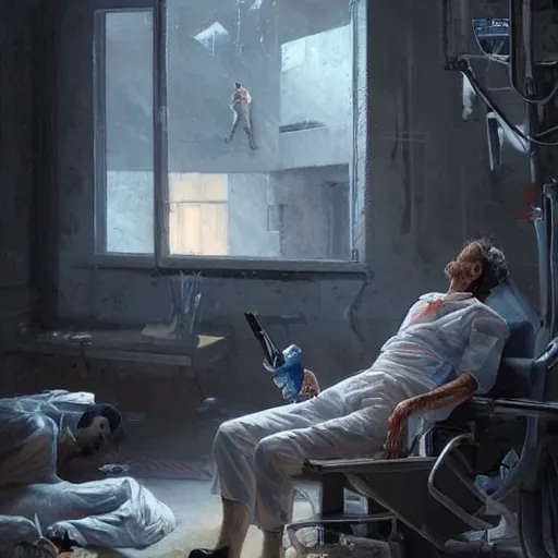 Image similar to A surgeon desperately trying to save his patient, oil painting by Cedric Peyravernay, highly detailed, cinematic concept art, dramatic lighting