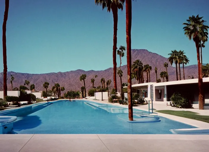 Image similar to a detailed photograph of 1 9 7 0 s palm springs neighborhood by slim aarons, photoreal, minimal, getty images, 4 k