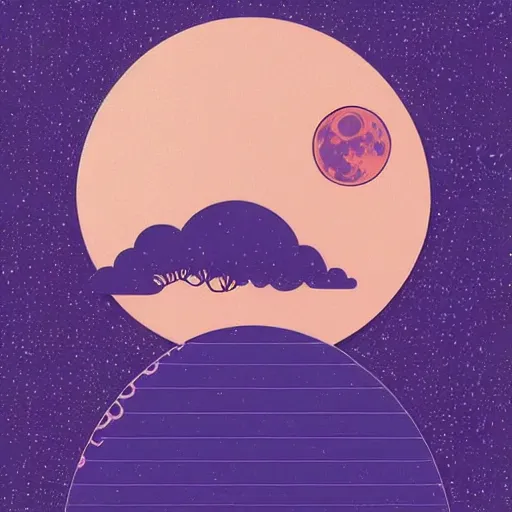 Image similar to beautiful detailed flat art of the moon, blue and purple with black background, style of tom whalen, enamel pin