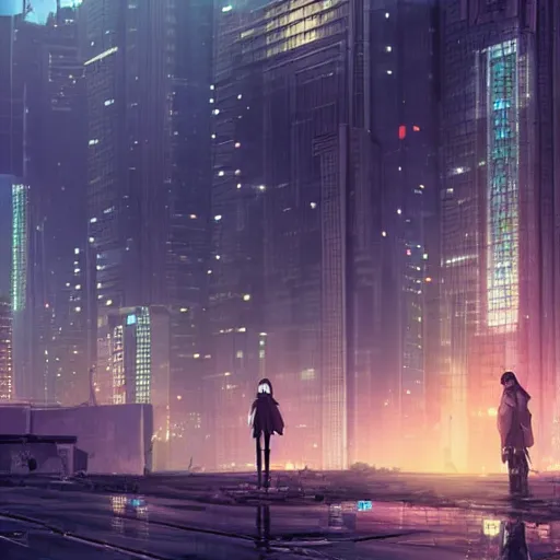 Image similar to android in an urban dystopia makoto shinkai