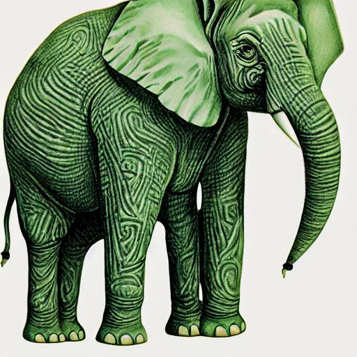 Prompt: green elephant super detailed nft art