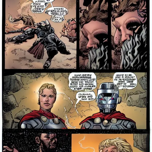 Image similar to Thor enlists the help of Valkyrie, Korg and ex-girlfriend Jane Foster to fight Gorr the God Butcher, who intends to make the gods extinct.