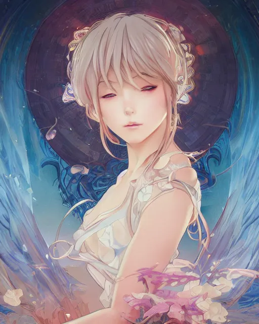 Image similar to illustration of an anime girl being entranced bewitched mesmerized hypnotized mind controlled, by artgerm and wlop and greg rutkowski and alphonse mucha, digital art, extreme detail, realistic lighting, cinematic composition, concept art, sharp focus, colorful, photorealistic, 8 k