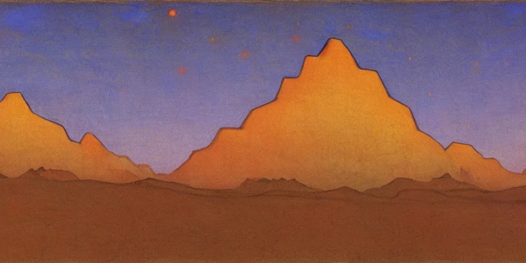 Prompt: martian landscape by nicholas roerich,