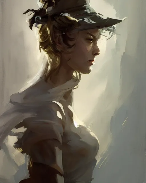 Prompt: greg manchess portrait of hollywood painting, d & d, fantasy, medium shot, asymmetrical, intricate, elegant, matte painting, illustration, hearthstone, by greg rutkowski, by greg tocchini, by james gilleard, by joe fenton, dynamic lighting, gradient light blue, brown, blonde cream and white color scheme, grunge aesthetic