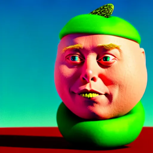 Image similar to elon musk as a melon, hyperrealistic, claymation, volumetric lighting, 3 5 mm film still, concept art