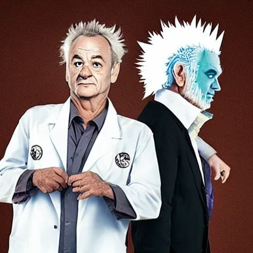 Image similar to !dream the roll of Rick Sanchez will be played by Bill Murray, spikey hair, white lab coat, photography