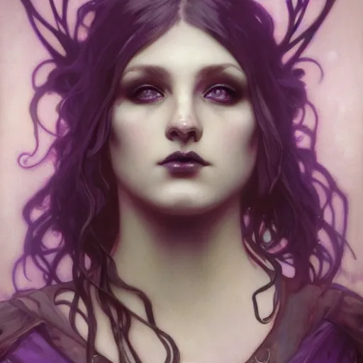 Image similar to dark goth queen with purple eyes, by jeremy mann and alphonse mucha, fantasy art, photo realistic, dynamic lighting, artstation, poster, volumetric lighting, very detailed faces, purple eyes, 4 k, award winning dark, goth, queen, dark fantasy, black, dark purple, hyperrealistic portrait, art of elysium, full figure, very detailed face,