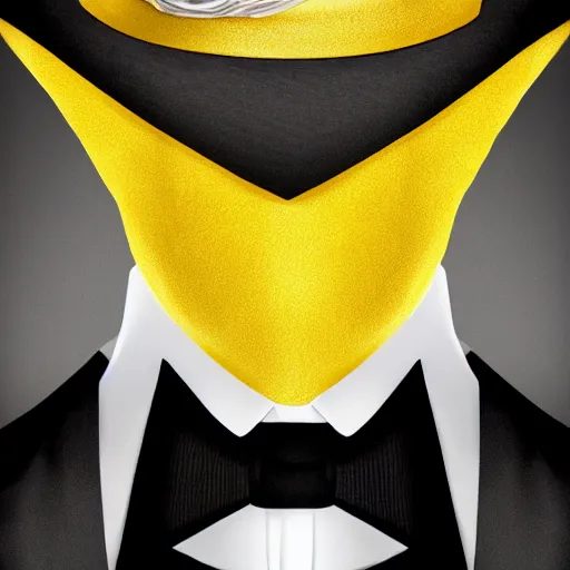 Image similar to a highly detailed portrait of a man in a high top hat covering his face, in a black tailcoat with a yellow waistcoat under the tailcoat, artstation, deviantart, professional, unreal engine 5, photorealistic