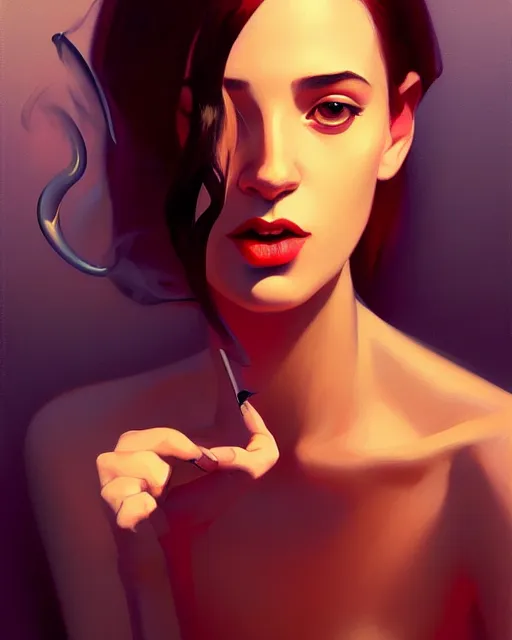 Image similar to stylized portrait of an artistic pose, composition, surreal composition of a young lady with smoke by akut aydodu, realistic shaded, fine details, realistic shaded lighting poster by ilya kuvshinov, magali villeneuve, artgerm, jeremy lipkin and michael garmash and rob rey