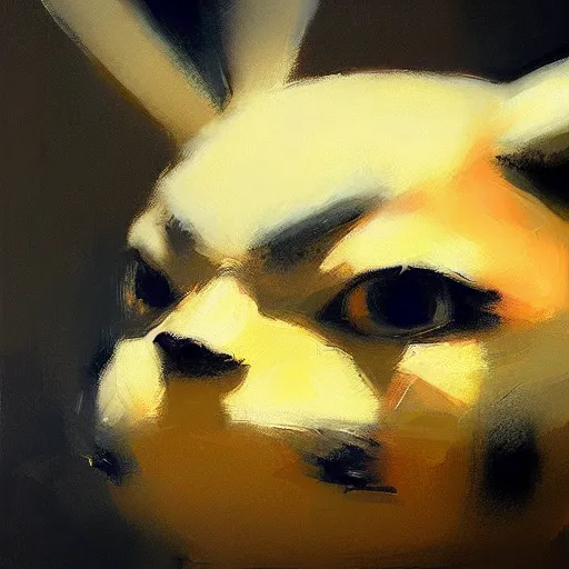 Image similar to face protrait of pikachu, realistic, ultrahd, jeremy mann painting