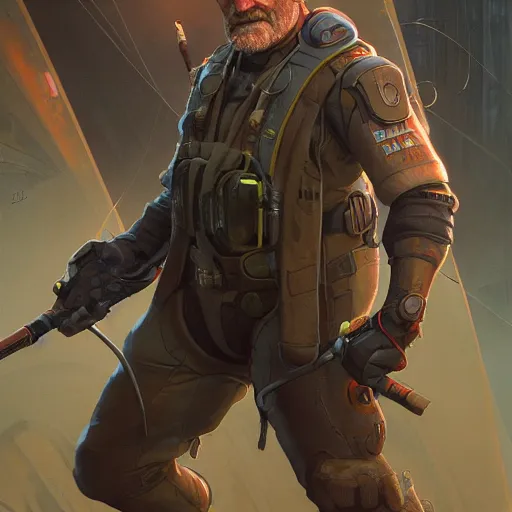 Image similar to robin williams as the gordon freeman from half life, unreal engine, sci fi, intricate, elegant, highly detailed, digital painting, artstation, concept art, matte, sharp focus, illustration, art by greg rutkowski and alphonse mucha