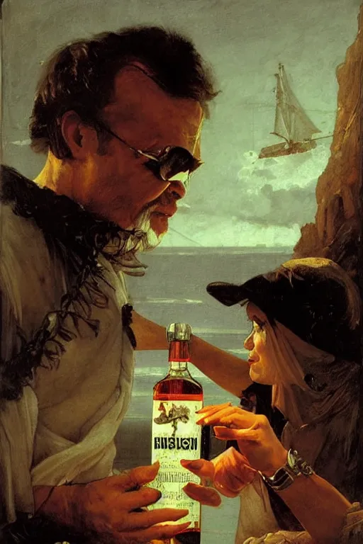 Prompt: a ship in a bottle but instead of a ship it is jack nicholson in the bottle, painting by caravaggio, artgerm, greg rutkowski, edgar maxence, norman rockwell, tom bagshaw