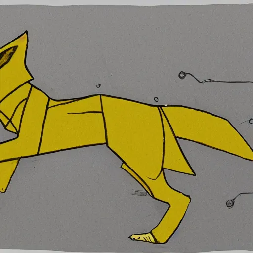 Image similar to lineart of a wolf wearing a yellow raincoat