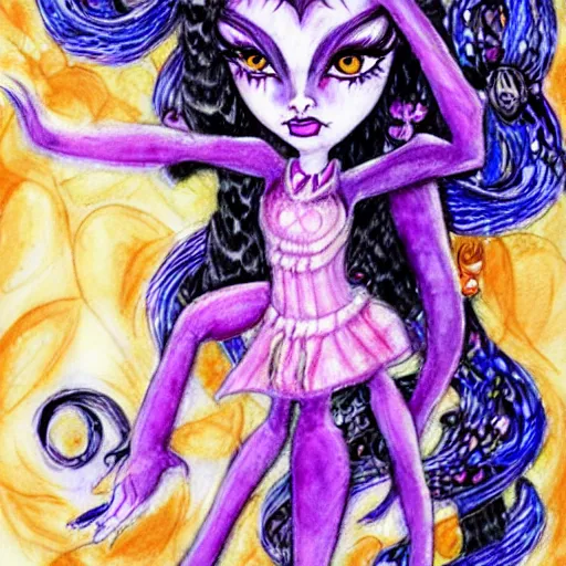 Prompt: josephine wall watercolor drawing of a monster high universe clawdeen wolf fullmoon