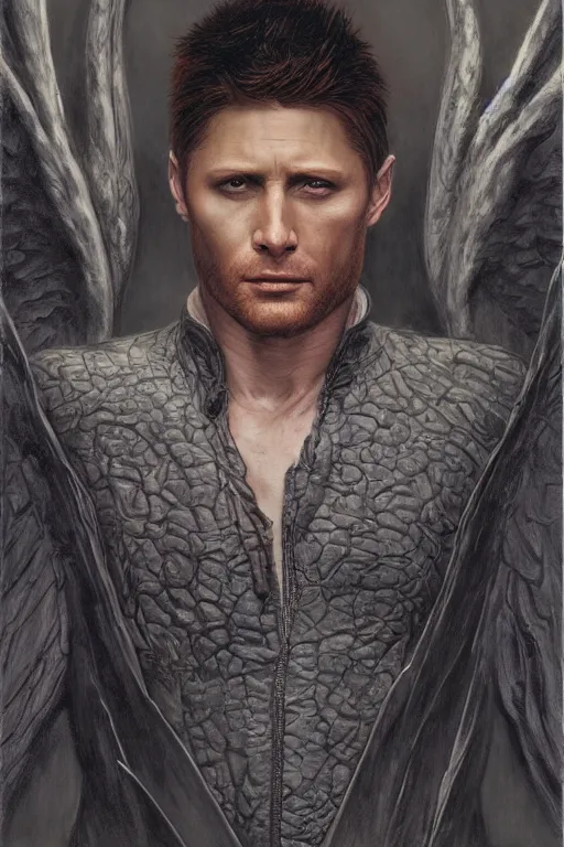 Prompt: a detailed matte portrait of an jensen ackles dressed as the vampire angel from buffy the vampire slayer, masterpiece, 8 k, art by donato giancola and greg rutkowski and wayne barlow and zdzisław beksinski