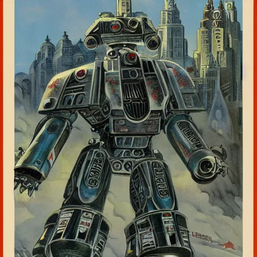 Image similar to deiselpunk soviet mecha propaganda art by james gurney