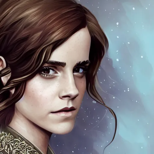 Image similar to Emma Watson as archer, cute, fantasy, intricate, elegant, highly detailed, centered, digital painting, artstation, concept art, smooth, sharp focus, illustration, art by AbyssWolf