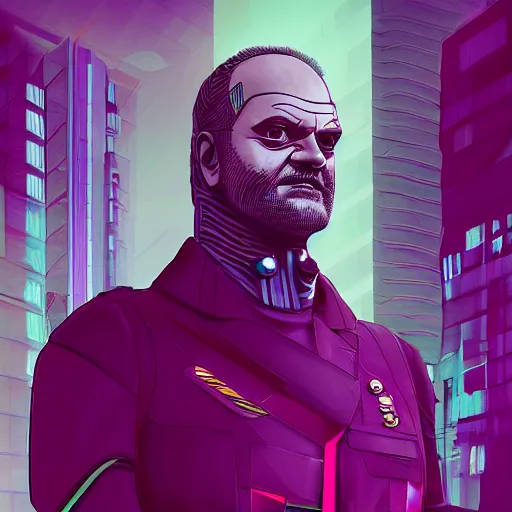 Prompt: cyberpunk kelsey grammer as the leader of a futuristic communist nation, cybernetics, sharp lines, digital, artstation, colored in