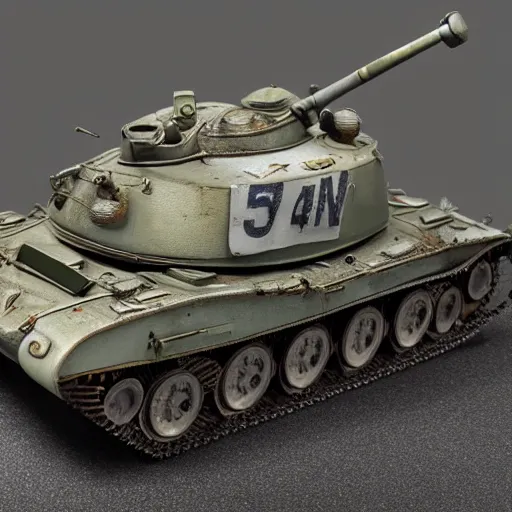 Prompt: 1/35 scale model of T-34-85, high quality, Model photograph, high detail, 8k, studio lighting