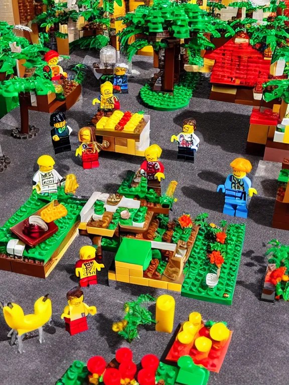 Image similar to miniature isometric lego diorama of fruit forest