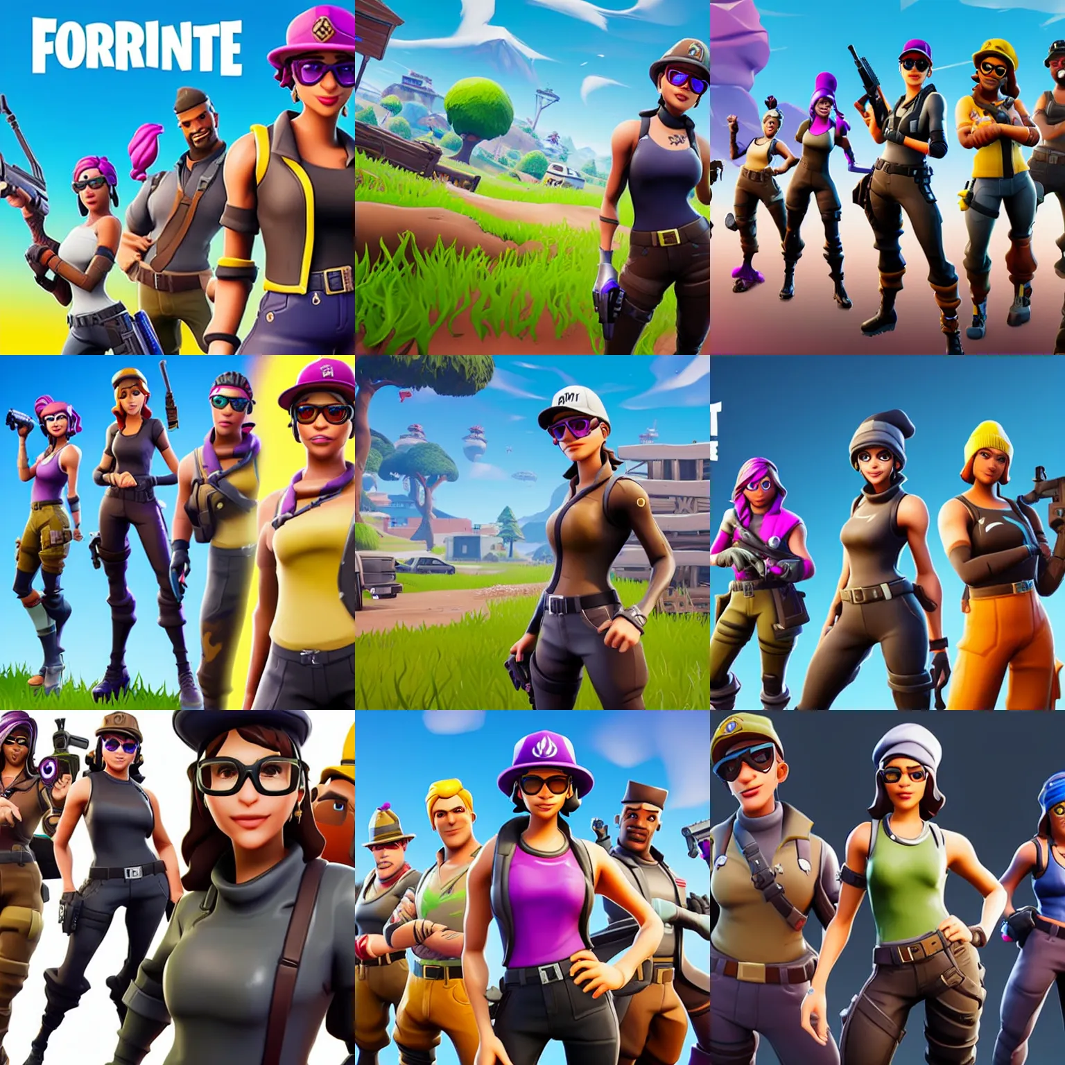Prompt: Fortnite; girl with short brown hairm, wearing a beret; sun glasses ; 1 character; solo figure; Fortnite