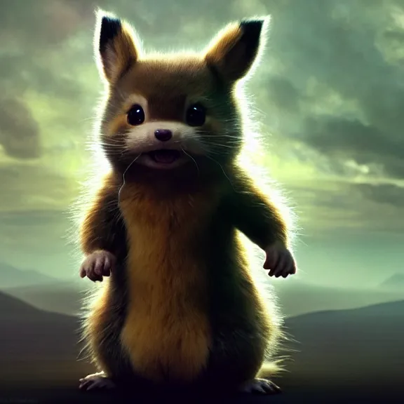 Prompt: a movie still from final fantasy live action, a ferret from detective pikachu, evocative, mystical night, sharp focus, very very very very detailed, award winning, masterpiece digital painting by greg rutkowski, alex grey, marc adamus, beautiful dramatic lighting, artstation, 4 k wallpaper, style by peter deligdisch, peterdraws