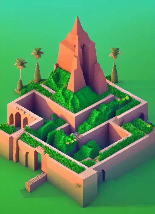 Image similar to a low poly isometric render of a kerala village in the style of monument valley, intricate, elegant, smooth, illustration, simple, solid shapes, by jakub gazmercik, makoto shinkai, max masnyy, jakub gazmercik, beeple, patrick faulwetter, and mc escher, octane render